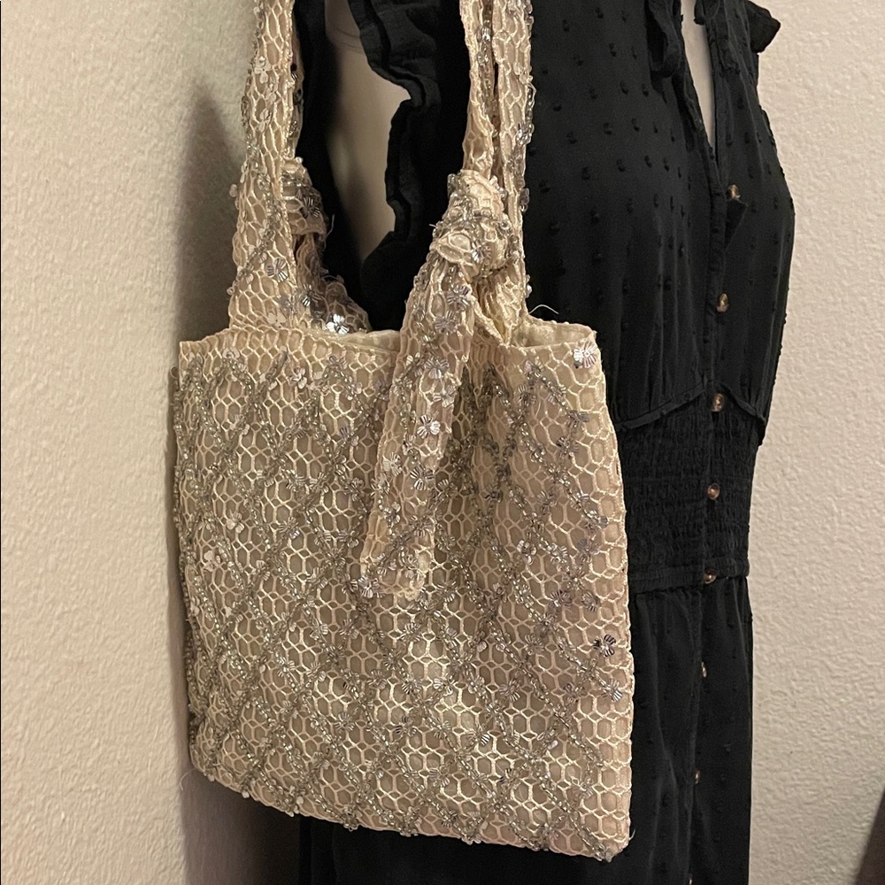Elegant Lace Tote Bag in Tan